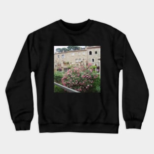 View of the charming Spanish streets Spain sightseeing trip photography from city scape Barcelona Blanes Malgrat del Mar Santa Susuana Crewneck Sweatshirt